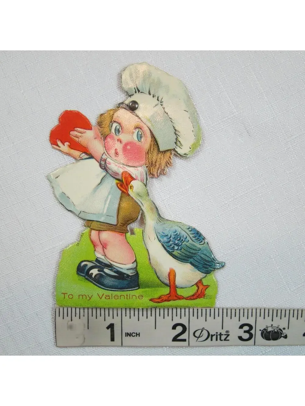 Vintage Valentine Card Mechanical Moving Eyes Chef & Goose Stand Up UNSIGNED